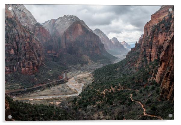 Canyon View from the West Rim Trail in Zion National Park When Raining Acrylic by Madeleine Deaton