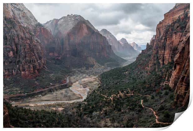 Canyon View from the West Rim Trail in Zion National Park When Raining Print by Madeleine Deaton