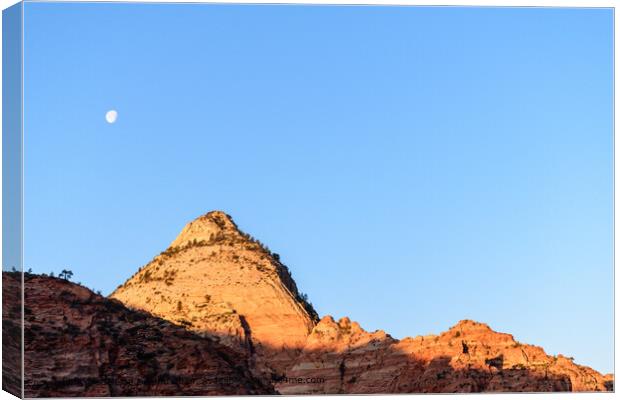 Sunrise Over Zion National Park Cliffs with Moon B Canvas Print by Madeleine Deaton