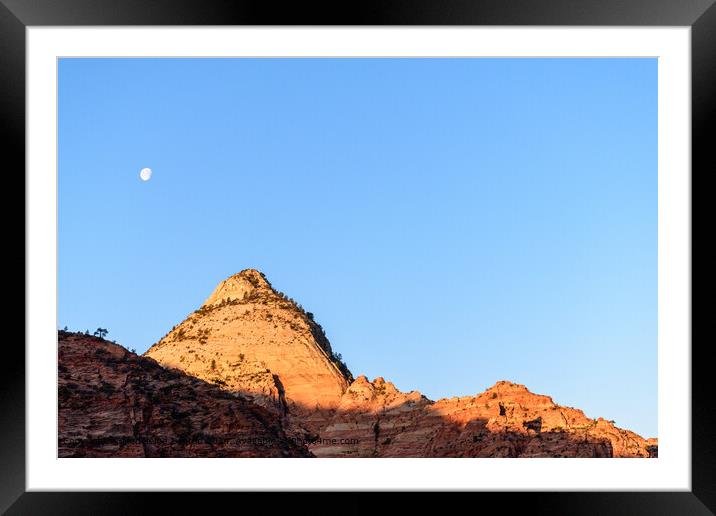 Sunrise Over Zion National Park Cliffs with Moon B Framed Mounted Print by Madeleine Deaton