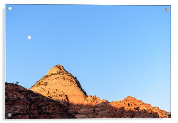 Sunrise Over Zion National Park Cliffs with Moon B Acrylic by Madeleine Deaton