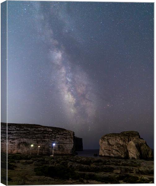 Milky Way, Nautical at Dwejra, Gozo, Malta. Canvas Print by Maggie Bajada