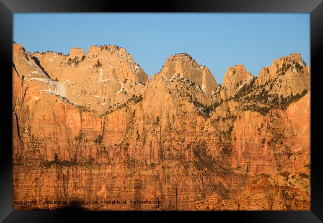 Stunning View of the Canyon Walls at Sunrise, Zion National Park, Utah Framed Print by Madeleine Deaton