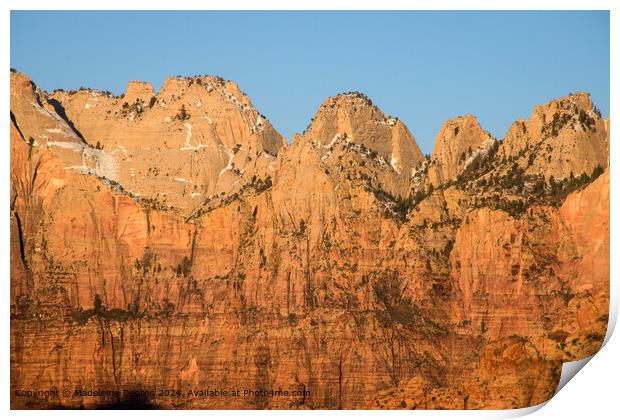 Stunning View of the Canyon Walls at Sunrise, Zion National Park, Utah Print by Madeleine Deaton