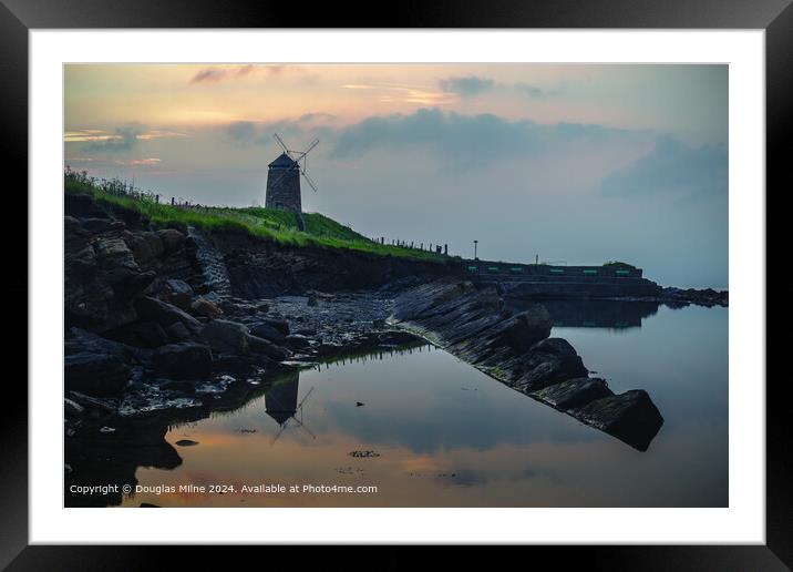 Sunrise Reflection: St Monans Windmill, Calm Bathing Pool Framed Mounted Print by Douglas Milne