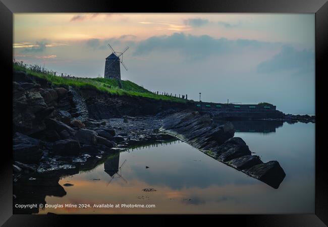 Sunrise Reflection: St Monans Windmill, Calm Bathing Pool Framed Print by Douglas Milne