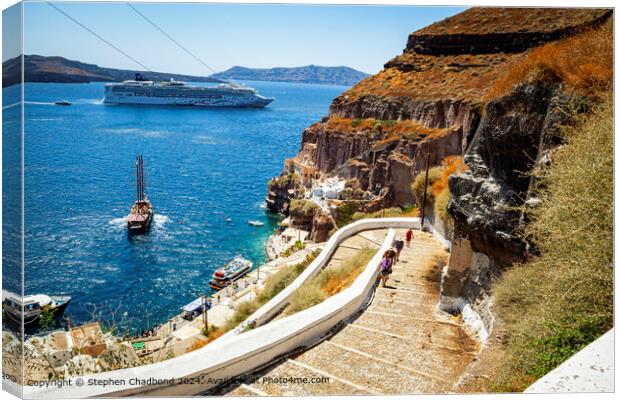 Thira-Oias Cruise Ship View Canvas Print by Stephen Chadbond