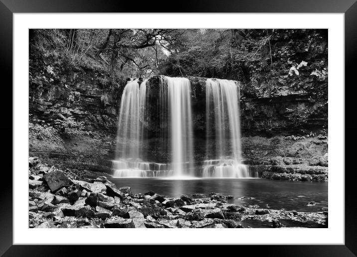 Ystradfellte Waterfall Black and White Framed Mounted Print by David Harris