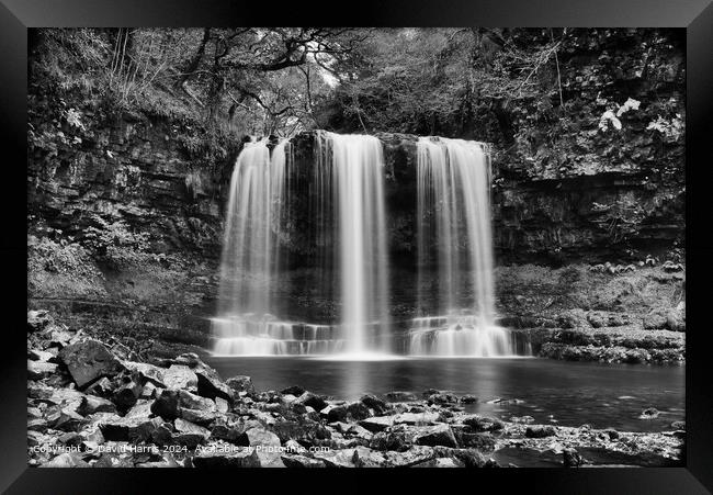 Ystradfellte Waterfall Black and White Framed Print by David Harris