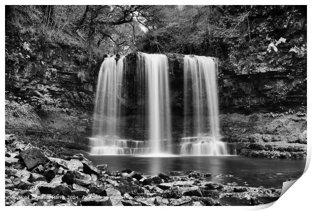 Ystradfellte Waterfall Black and White Print by David Harris