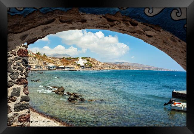 Akrotiri Beach Sand and Sea Framed Print by Stephen Chadbond