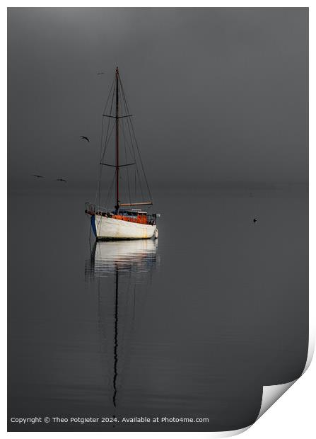 Serene Yacht on Knysna Lagoon Print by Theo Potgieter