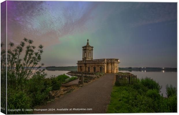 Northern Lights Landscape in Normanton Church, UK Canvas Print by Jason Thompson