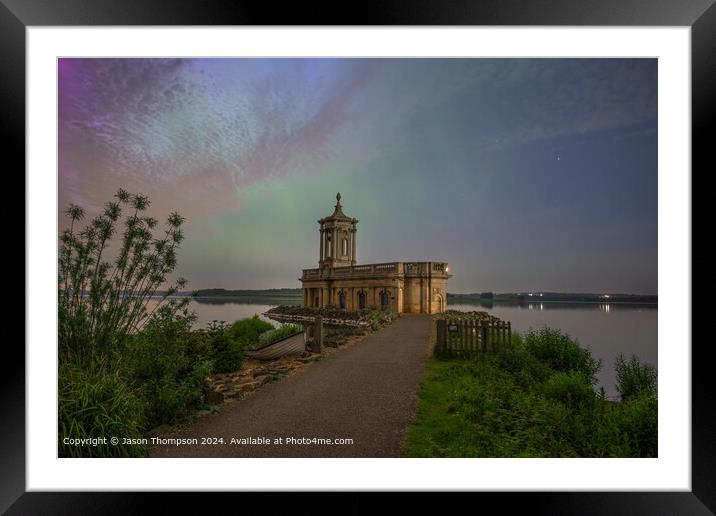 Northern Lights Landscape in Normanton Church, UK Framed Mounted Print by Jason Thompson