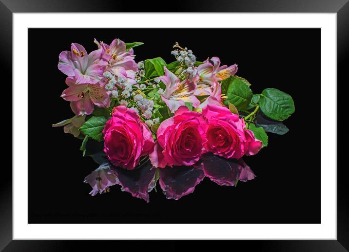 Beautiful Roses and Flowers with lovely Reflection, Still Life Framed Mounted Print by Kenn Sharp