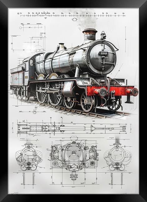 Steam Train Nostalgia Sketch Framed Print by T2 