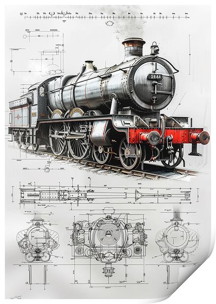 Steam Train Nostalgia Sketch Print by T2 