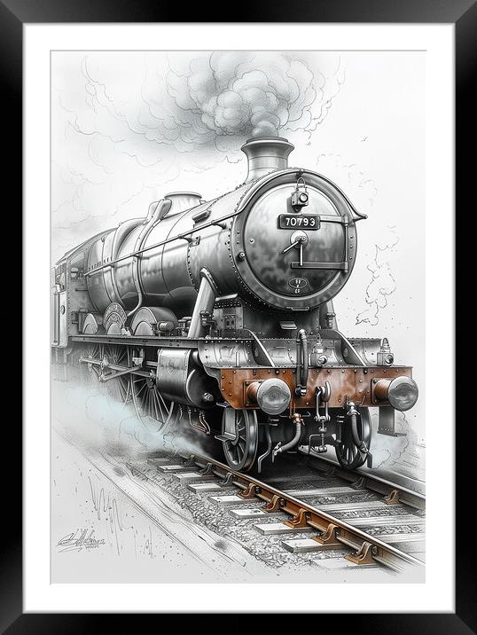 Steam Train Sketch Framed Mounted Print by T2 