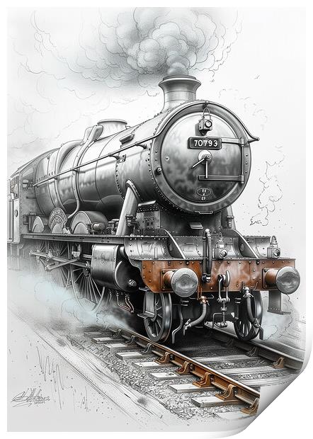 Steam Train Sketch Print by T2 