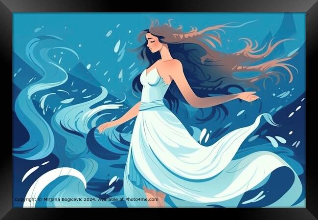 Graceful Woman Dancing in Ocean Framed Print by Mirjana Bogicevic