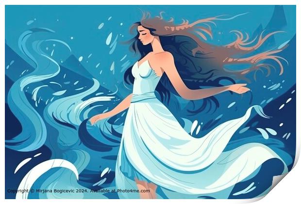 Graceful Woman Dancing in Ocean Print by Mirjana Bogicevic