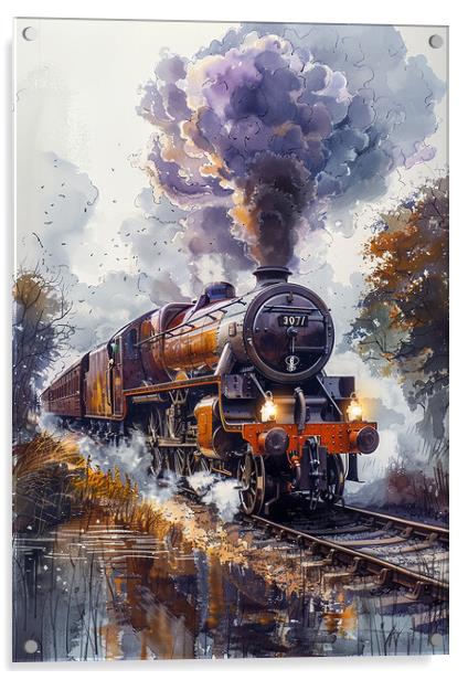 Steam Train Nostalgia Painting Acrylic by T2 
