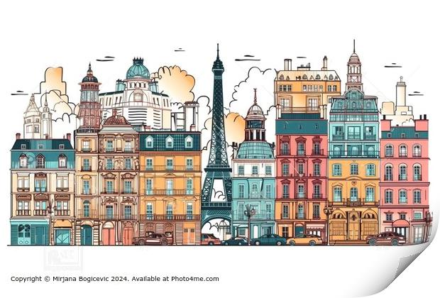 Paris Cityscape Eiffel Tower Print by Mirjana Bogicevic