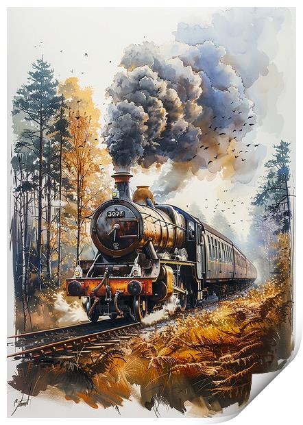 Steam Train Nostalgic Colour Print by T2 