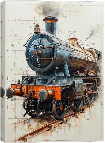 Steam Train Nostalgia Sketch Canvas Print by T2 