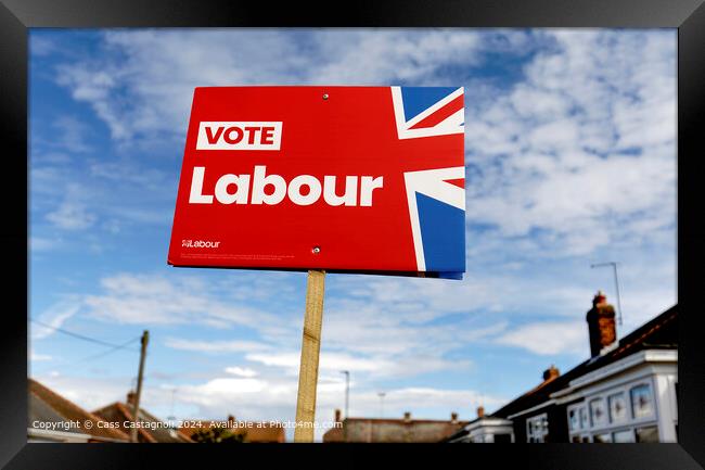 Labour Election Signpost with blue skies Framed Print by Cass Castagnoli