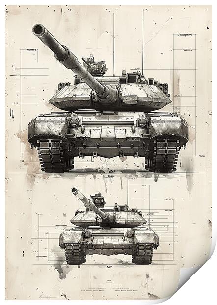 British Chieftan Tank Sketch Print by Airborne Images