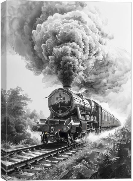 Steam Train Nostalgia Black and White Canvas Print by T2 