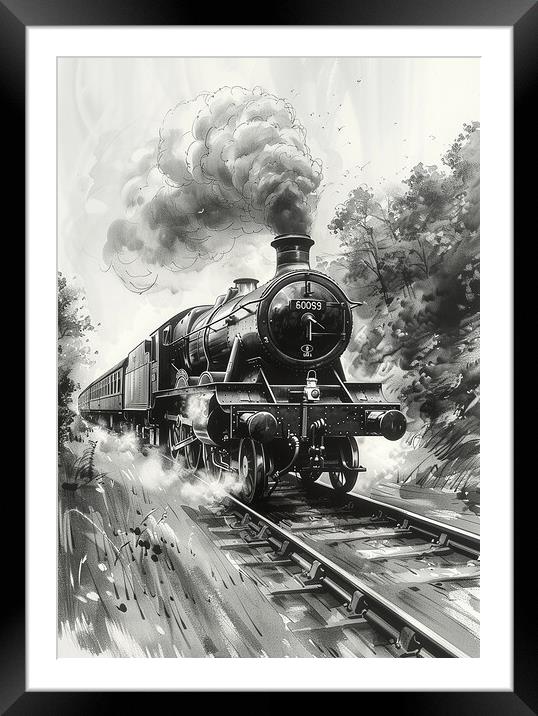 Steam Train Nostalgia Sketch Framed Mounted Print by T2 
