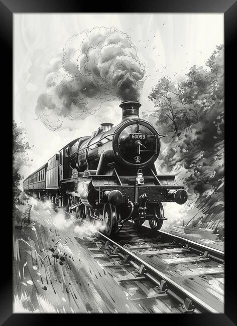 Steam Train Nostalgia Sketch Framed Print by T2 