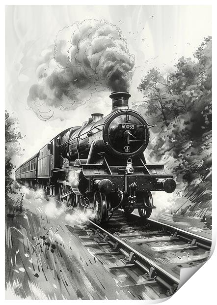 Steam Train Nostalgia Sketch Print by T2 