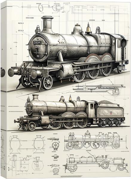 Steam Train Design Sketch Canvas Print by T2 