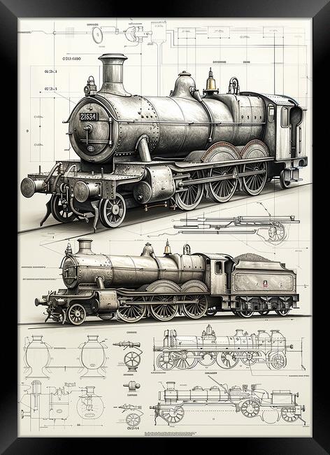 Steam Train Design Sketch Framed Print by T2 