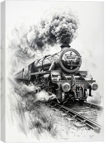 Steam Train Nostalgic Black and White Canvas Print by T2 