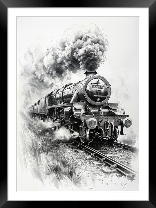 Steam Train Nostalgic Black and White Framed Mounted Print by T2 