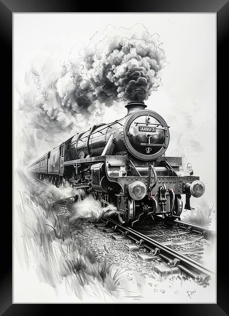 Steam Train Nostalgic Black and White Framed Print by T2 