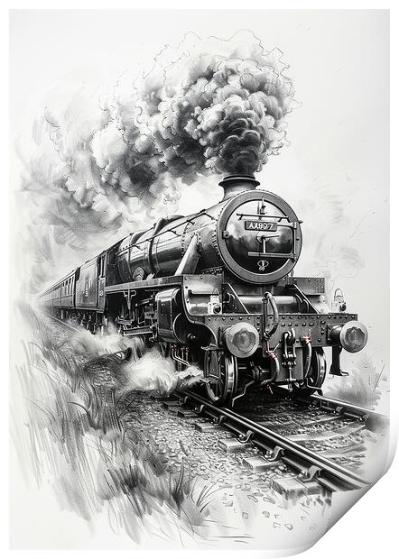 Steam Train Nostalgic Black and White Print by T2 