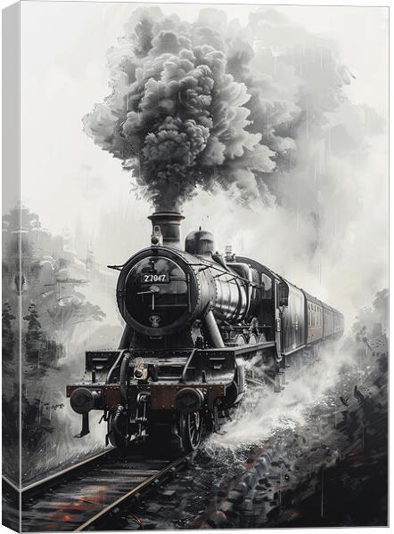 Steam Train Sketch Nostalgia Canvas Print by T2 