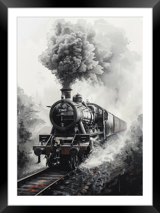 Steam Train Sketch Nostalgia Framed Mounted Print by T2 