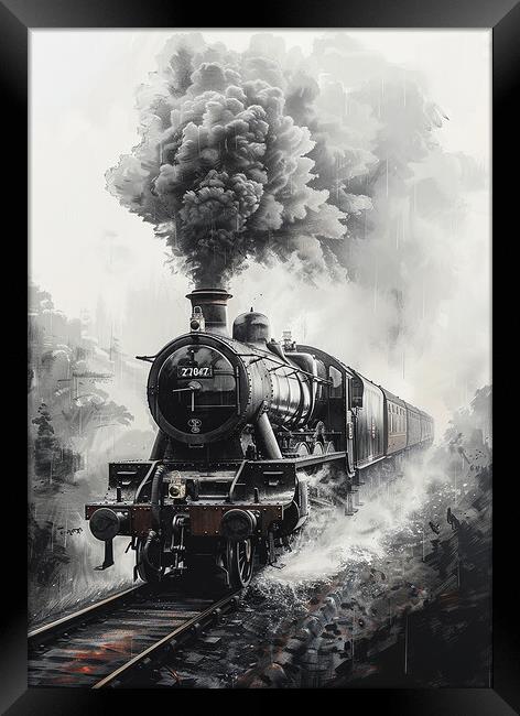 Steam Train Sketch Nostalgia Framed Print by T2 