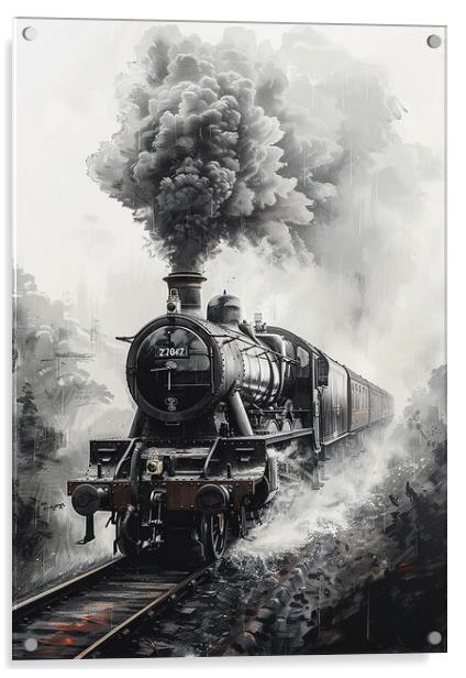 Steam Train Sketch Nostalgia Acrylic by T2 