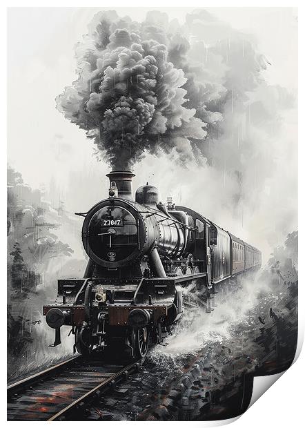 Steam Train Sketch Nostalgia Print by T2 