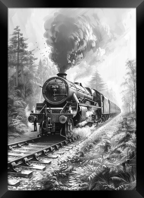 Steam Train Nostalgia Black and White Framed Print by T2 