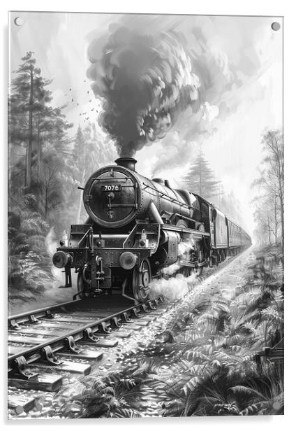 Steam Train Nostalgia Black and White Acrylic by T2 