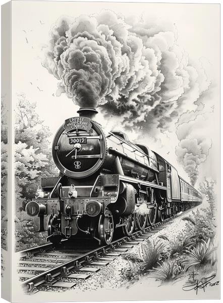 Nostalgic Steam Train Sketch Canvas Print by T2 