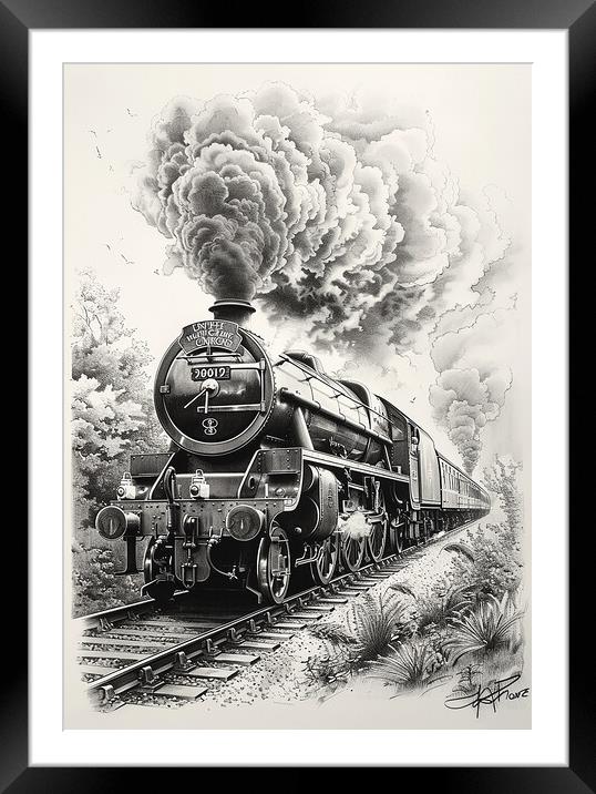 Nostalgic Steam Train Sketch Framed Mounted Print by T2 